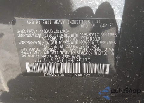 2014 Subaru Forester 2.5I Premium z USA, uszkodzony, nr VIN JF2SJAEC1EH435179